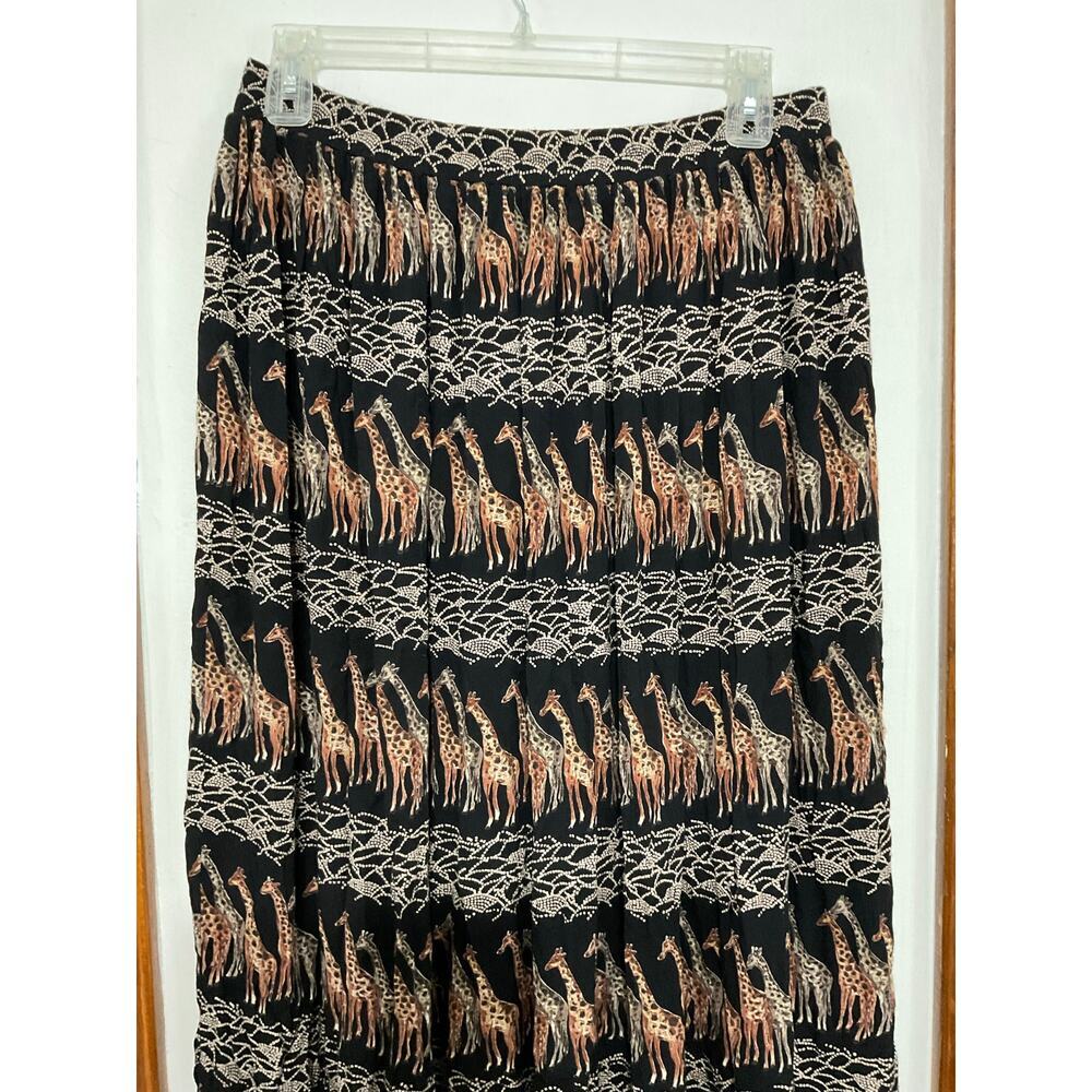 VTG Stonebridge Giraffe Safari Black/Brown Maxi Skirt Size X-Large Elastic Waist - Picture 3 of 7